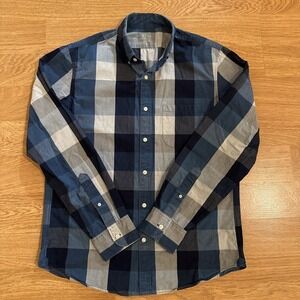 J‎ Crew Indigo Shirt Men's Medium Slim Fit Blue Plaid Long Sleeve Cotton Preppy